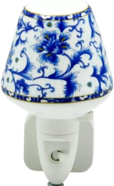AcaciaHome Durable and Clasic LED Night Light - Colorful Floral Ceramic Decorative Light | Ideal for Bedrooms, Hallways, Bathrooms Nighttime Lighting Solution - Perfect Home Decor (Blue) [Energy Class A]