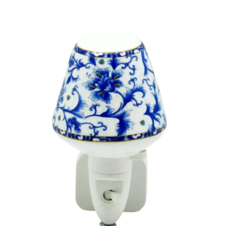 AcaciaHome Durable and Clasic LED Night Light - Colorful Floral Ceramic Decorative Light | Ideal for Bedrooms, Hallways, Bathrooms Nighttime Lighting Solution - Perfect Home Decor (Blue) [Energy Class A]