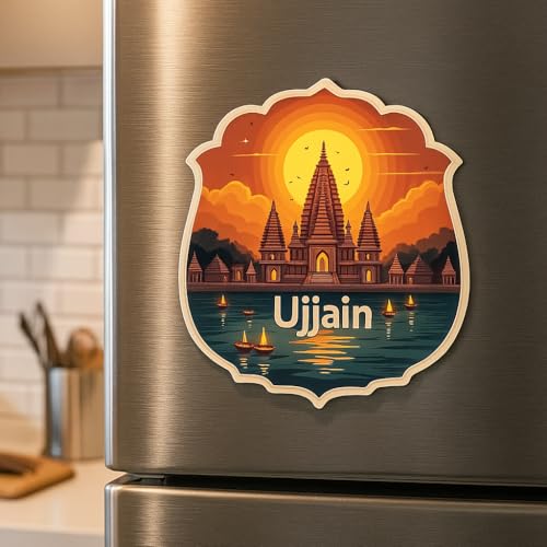 Image of Naxon Ujjain Temple Theme Souvenir Wooden Fridge Magnet for Refrigerator - Printed Fridge Magnet for Kitchen & Home Decor | Perfect Souvenir Gift | Size 3x3 in | Pack of 1