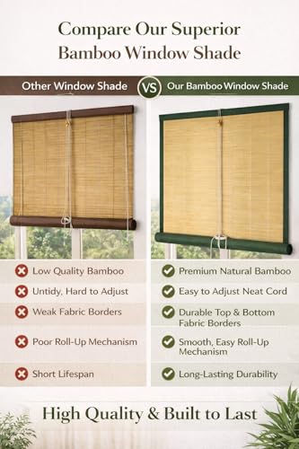 Image of Water Proof Bamboo Curtains for Balcony Roller Rollup Blinds Bamboo Chick Curtain, Rain, Sunlight Solution, Cold Air Protection, Window,Door (Color-Military Green,4ft x 8ft (W x H)