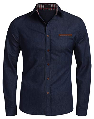 Yitrend Jeanshemd voor heren, lange mouwen, denim shirt met geruit, regular fit, basic vrijetijdshemd, cowboy-stijl voor mannen - Image 3