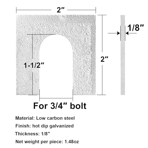 Image of 20 Pack 2 inch x 2 inch Steel Metal Horseshoe Shim Washers for 3 /4 inch Bolts