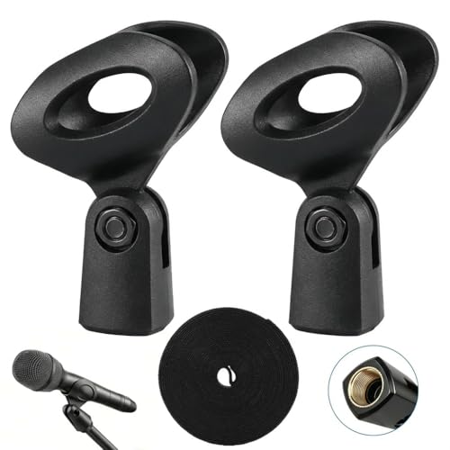 Image of 2 Pack Adjustable Microphone Clip Universal Microphone Holder Mic Stand Set with 5/8" to 3/8" Metal Screw Adapters and Cable Straps Mic Copper Holder Mic Clamp for Wired Wireless Handhold Microphones