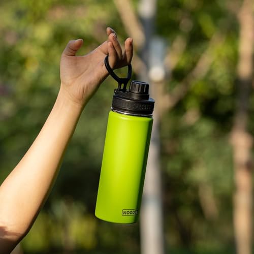 Image of koodee Water Bottle-16 oz Stainless Steel Double Wall Vacuum Insulated Water Bottle for Gorls and Women, Reusable Metal Water Flask with Leakproof Spout Lid (Apple Green)