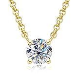 Picture of AnuClub Moissanite Pendant Necklace For Women 1 Carat D Color VVS1 Round Cut Four-Claw 925 Sterling Silver Necklace for Women With Certificate (2.0ct Yellow)