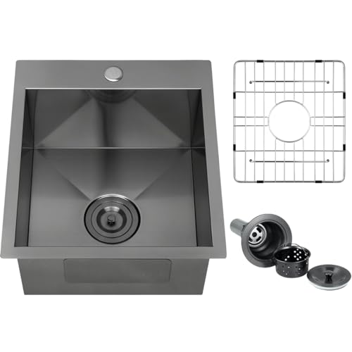 FRANIC 16" x 18" x 9" Stainless Steel Matte Black Topmount Single Bowl Workstation Sink