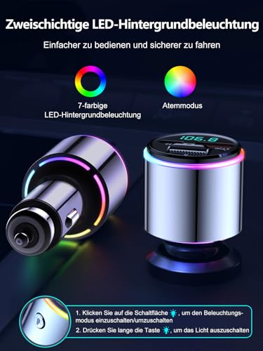 Babacom 48W Bluetooth Adapter Auto, 【PD 30W & QC3.0 18W】【Ganzmetall】 AUX-Anschluss FM...