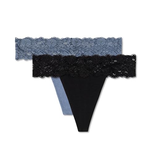 Pact Organic Cotton Women's Lace Waist Thong Underwear, 2 Pack