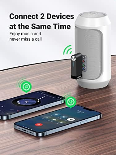 UGREEN Bluetooth Receiver for Car 5.0, Car Bluetooth Aux Adapter 3.5mm for Music Streaming, Hands-free Calls with Mic, Dual Connection, Aux Bluetooth Receiver for Car, Home Stereo, Speaker, Amplifier