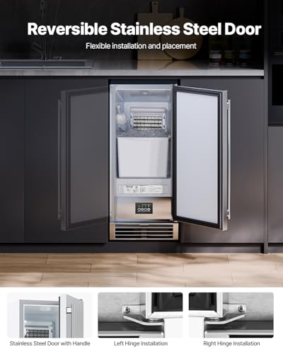 Image of VEVOR Under Counter Ice Maker Machine, 50 Lbs /Day Built in Undercounter Ice Maker with Reversible Door, Stainless Steel, Freestanding Ice Make for Restaurant, Outdoor Kitchen, Terrace, Pool
