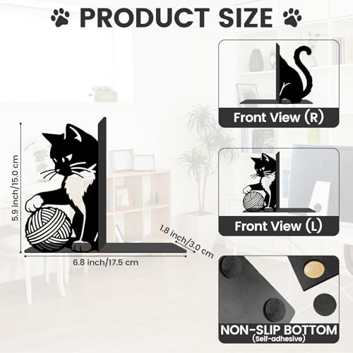 EVERJOYCRAFT 2pcs Cute Cat Metal Bookends Heavy Duty Adjustable Book Stopper for Shelves and Desk Decorative Cute Black Bookends for Heavy Books Cookbooks Vinyl Records with Non-Slip Pads by EVERJOYCRAFT - Used condition - Image 2
