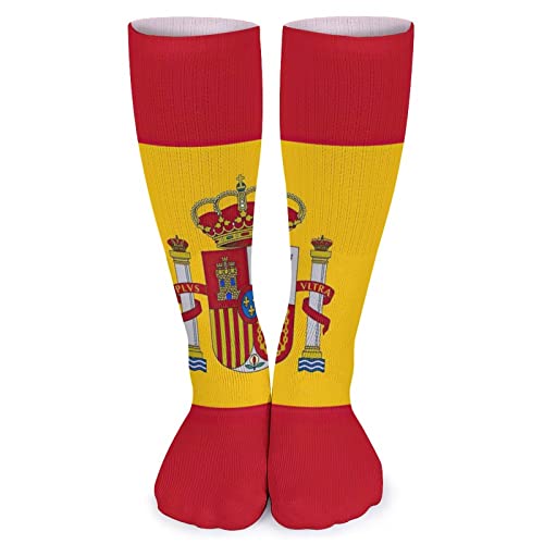 NLWQEKV Calcetines Largos Con Patrón de Moda Para Hombre y Mujer, Con Bandera de España, Cortos Divertidos, Hasta El Muslo Para Niños