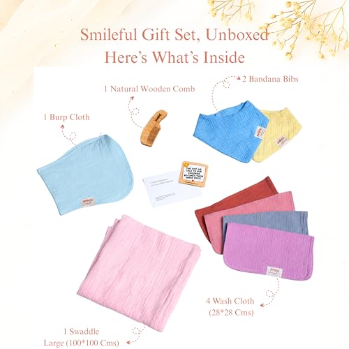 Image of Organic & Toxin-Free Baby Gift Set | Premium Crinkled Muslin | 10 Piece | AZO-Free,Skin-Friendly,Eco-Friendly | Unisex Newborn Gift Box-Boys & Girls | 0-18 Months | Baby Shower & Naming Ceremony Gift