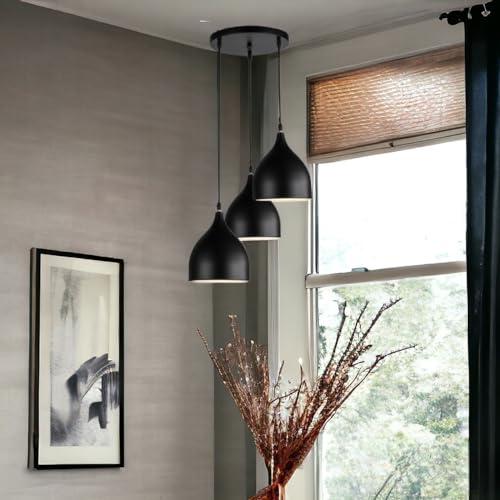 Image of GreyWings Triple Dome Black Aluminium Hanging Pendant Light for Ceiling, Drop, Modern & Antique Decor, E-27 Holder, (Bulb is not Included), Cluster Set