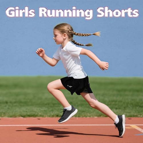 Girls Athletic Shorts Kids Running Sports Active Black Purple Pink Short for 9-10 Years Children2