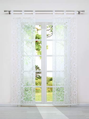Heichkell Schiebegardinen 2er Set - Transparent Mit Ausbrenner Muster, 57x225 Cm, Mit Klettband, Grau