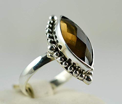 Navya Craft Smoky Quartz Marquise 925 Sterling Silver Handmade Statement Gemstone Women Ring Size 4 To 13 #TOP4