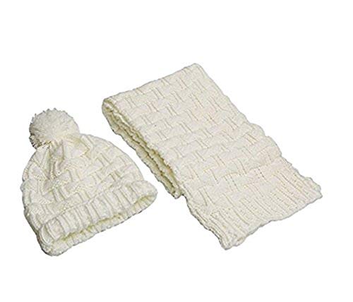 Roll Up Women's Girls Winter Warm Cozy Fashion Knitted Hat Beanie Scarf Set (White) #TOP2