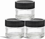 [200pcs] 5ml Thick Glass Containers with Black Lids - Concentrate Jars for Oil, Lip Balm, Wax, Cosmetics
