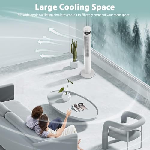 Image of Antarctic Star Tower Fan 85Oscillating Fan Quiet Cooling 12H Timer Remote Control Bladeless Electric 3 Speeds Wind 3 Modes, 42INCH, WHITE