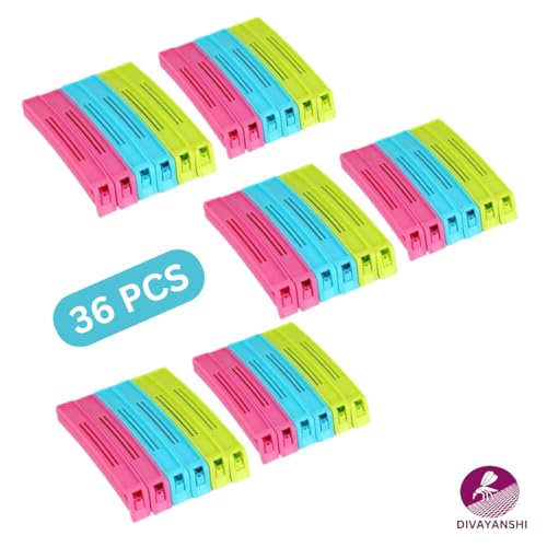 Image of Divayanshi Packet Sealer Clip (Pack of 36) - Bag Clips for Food Storage, Plastic Packet Sealer for Kitchen, Airtight Seal, Reusable, Multipurpose for Packet Sealing