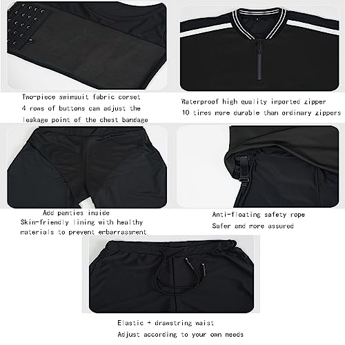 Maillot de bain transgenre FTM noir ensemble short binder compression taille M - 6