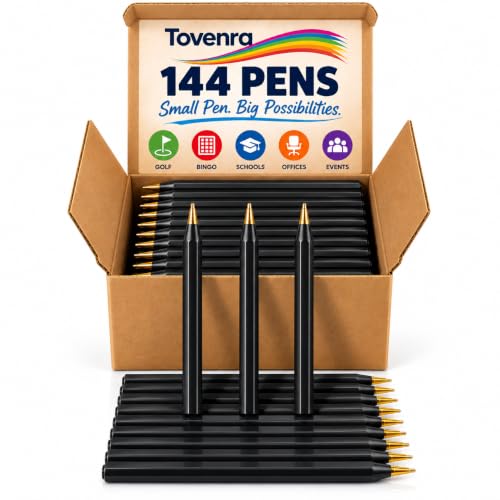 Tovenra Black Biro Pens, 144 Bulk Box Half Size Ballpoint Mini Pen Set, Small Golf Pen for Bingo, Bookies, Darts, Office, School & Everyday Writing, Smooth 0.7mm Black Ink