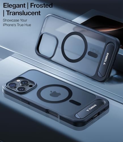 Image of TORRAS Strong Magnetic & Seamless Stand for iPhone 16 Pro Max Case, Fit for MagSafe, Military Grade Drop Protection, Adjustable Kickstand Phone Case for iPhone 16 Pro Max, Slim Frosted Matte Black | Translucent Black, Slim Matte, Kickstand, Strong Magnetic, Car Mount, Wireless Charging, Military-Grade Drop Protection