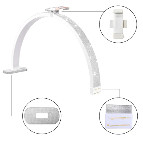 Half Moon Light with Phone Holder, 30" Half Moon Lamp, 40W LED Lash Light for Eyelash Extensions, Makeup, Tattoo, Spa, Desk Lamp for Nail Tech (White)