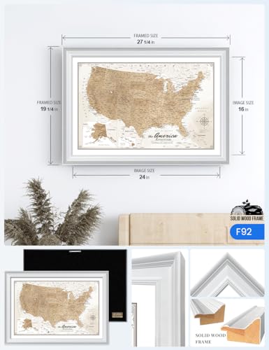 Image of IPIC - Custom Canvas USA Map for Wall Decor, Push Pin Board Decor to Mark Travels, Personalized Artwork with Names and Message on, USA Travel Map Print for Home, Office, Study, and RV