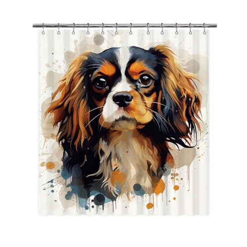 Ganshan Bi Cavalier King Charles Spaniel Dog Shower Curtain for Bathroom Lovely Dog Puppy Pet Animal Print Bath Curtains Home Decor with 12 Hooks 72x72 Inch Style 3