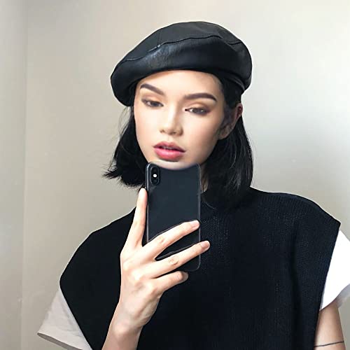 Yrpndp Pu Leather Beret, French Lady Beret, Fashion Warm Hat Black #TOP2