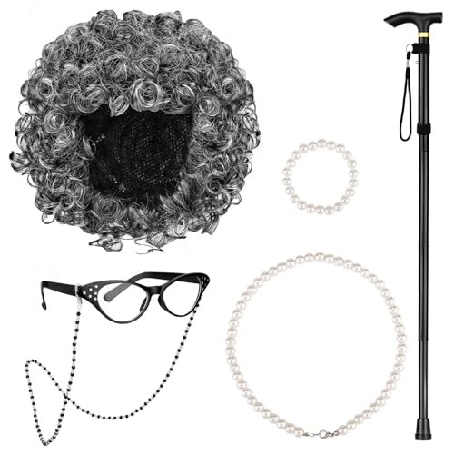 AOTHSO Old Lady Wig Costume Set