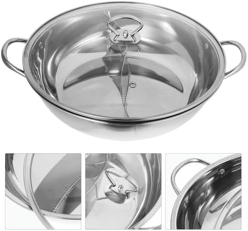 HOLIDYOYO Stainless Steel Hot Pot Cooker with Dual Compartments and Glass Lid Large Capacity Divided Hot Pot for Cooking at Parties Easy to Clean Two-flavor Fondue Set — view 7