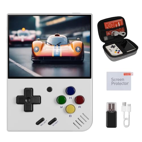Miyoo Mini Plus Retro Gaming Console with 64G Memory Card 3.5-inch IPS Screen 3000mAH Long Endurance Batterywith Storage Case Support 10000+ Games (White 64G)