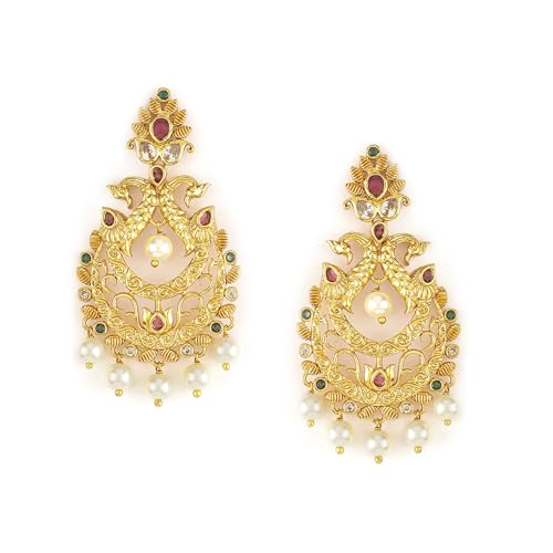 Image of Rubans Chandbali Earrings Gold Plated Traditional Pearl Detailed Jewellery Gift for Women & Girls