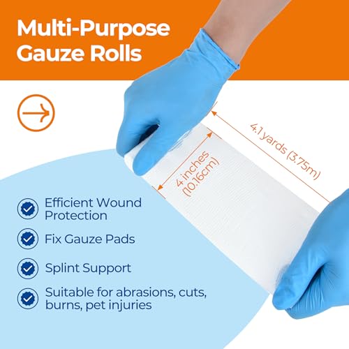 Image of Gauze Rolls Bandages, Conforming Stretch Gauze Bandage 4 Inch, 24 Rolls Individually Wrapped 4 inch x 4.1yds Includes Medical Tape
