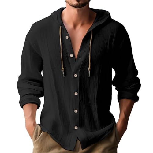 Hoodie Men, Long Sleeve V Neck Button Down Sweatshirts Hippie Clothes Summer Lightweight Cotton Linen Beach Hoodies