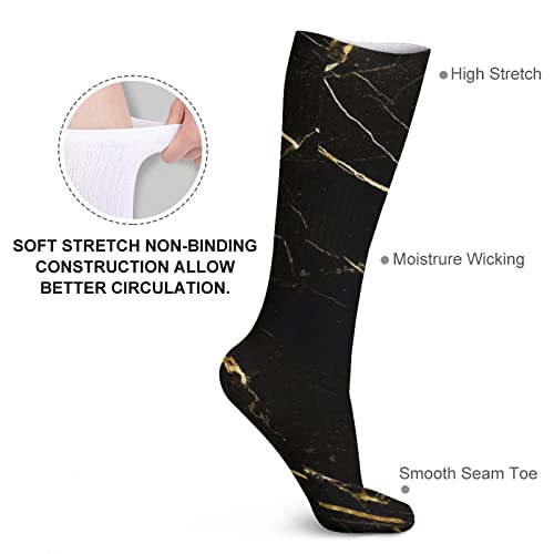 Black and Gold Marble Unisex Fun Novelty Mid Calf Boot Socks Fashion Breathable Dress Crew Socks One Size 112 03