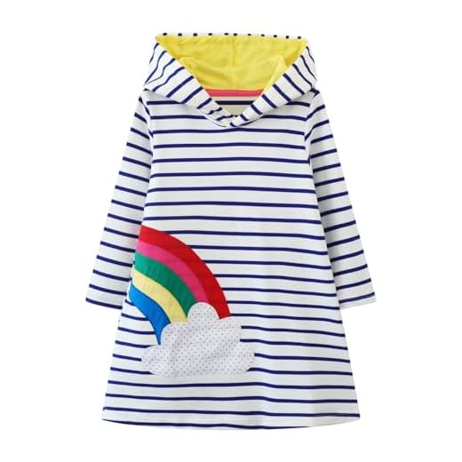 EU World Hoodie pullover klänning för flickor långärmad bomull regnbåge svart vit ränder casual barnkläder höst färgglad barn klänning huvtröja 2-8 år