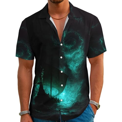 Viking Priate Hawaiian Shirt Beach Short Sleeve Fluorescence Aloha Shirt Holiday Casual Button Down Shirt