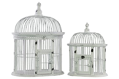 Image of Urban Trends Wood Stadium Shaped Bird Cage Terrarium (Set of 2), White
