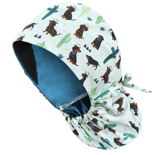 Image of QBA Adjustable Working Cap with Button, Satin-Lined Hat, Cotton Working Hat Sweatband, Elastic Tie Back Hats Unisex