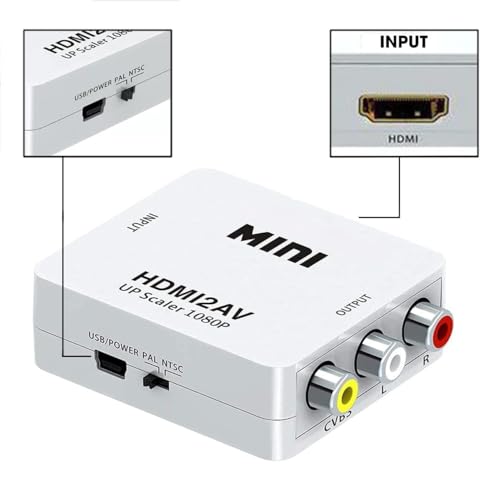 Image of NEXSA HDMI to RCA Converter 1080p Digital to AV Composite Video Adapter | Converts digital HDMI video to analog CVBS RCA composite outputs. Supports standard PAL and NTSC display formats.