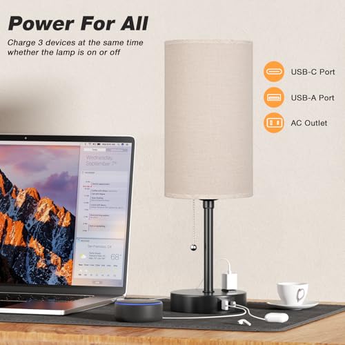 Image of 17in Bedside Table Lamp for Bedroom, Desk Lamp with USB Ports for Dorm