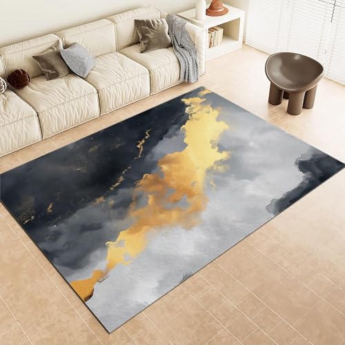 Alfombras de área 60x90cm, Acuarela De Arte Abstracto Dorado Alfombra Suave Antideslizante Lavable, Modernas de Interior Alfombra para salón, Dormitorio, Comedor Gris Oscuro