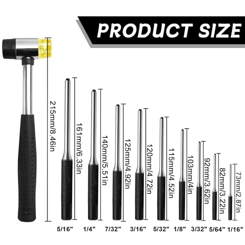 Splinttreiber Set 9-tlg. 1,5mm-8mm 40 CR-V Durchschlag Werkzeug Splintentreiber Satz Roll Pin Punch Set - 1/16 5/64 3/32 1/8 5/32 3/16 7/32 1/4 5/16 Splintentreiber Set
