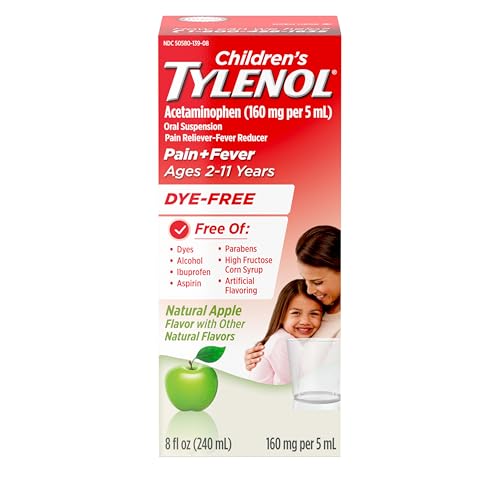 Image of Children's Tylenol Liquid Pain Relief & Fever Medicine, Acetaminophen Oral Suspension, Dye-Free, Aspirin-Free, Ibuprofen-Free, High Fructose Corn Syrup-Free; Natural Apple Flavor, 8 fl. oz