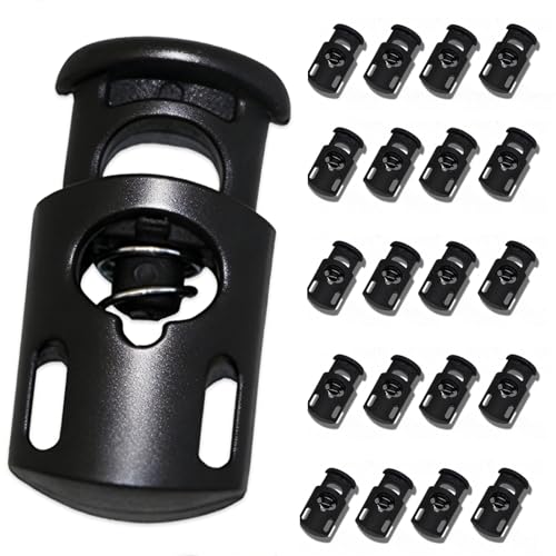 Hovesty 20Pcs Cord Locks, Plastic Cord Locks for Drawstrings, Single Hole Cord Stoppers and Spring Stop Toggle Draw String Clips for Clothing, Paracord, Shoelaces and Bags