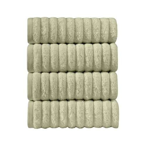 Image of Elegant Comfort Luxury 100% Turkish Cotton Corduroy Ribbed 4 Pack Hand Towel Set 16 x 28 Inch - Absorbent, Super Soft, Quick Dry, Premium Towels for Bathroom, Gym, Spa and Hotel Use, Mint Green